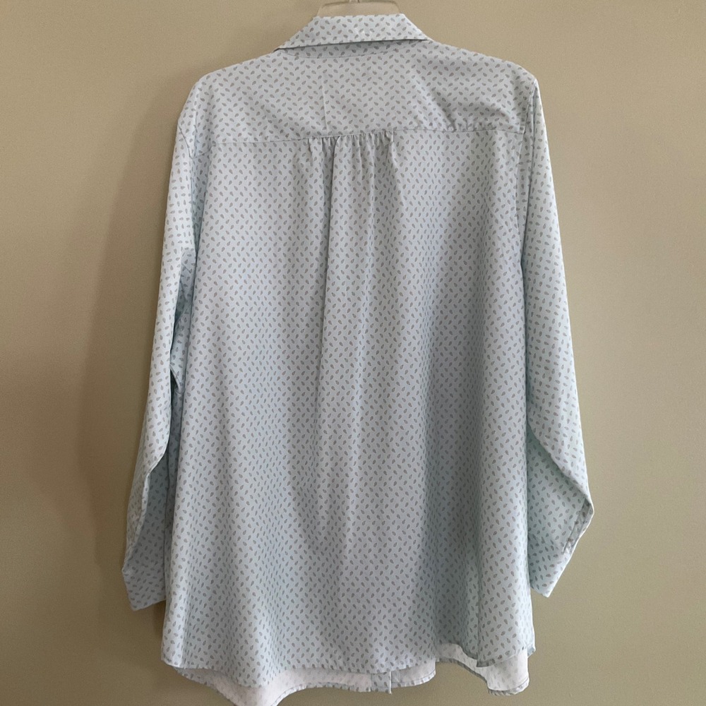 Blue Teardrop Print Long Sleeve Button Up Shirt Zip Pocket 2X Career Office Wear - Picture 3 of 14